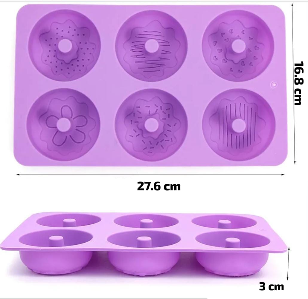 Bakewareind Assorted Donut Design Silicone Chocolate Mould, 6 Cavity