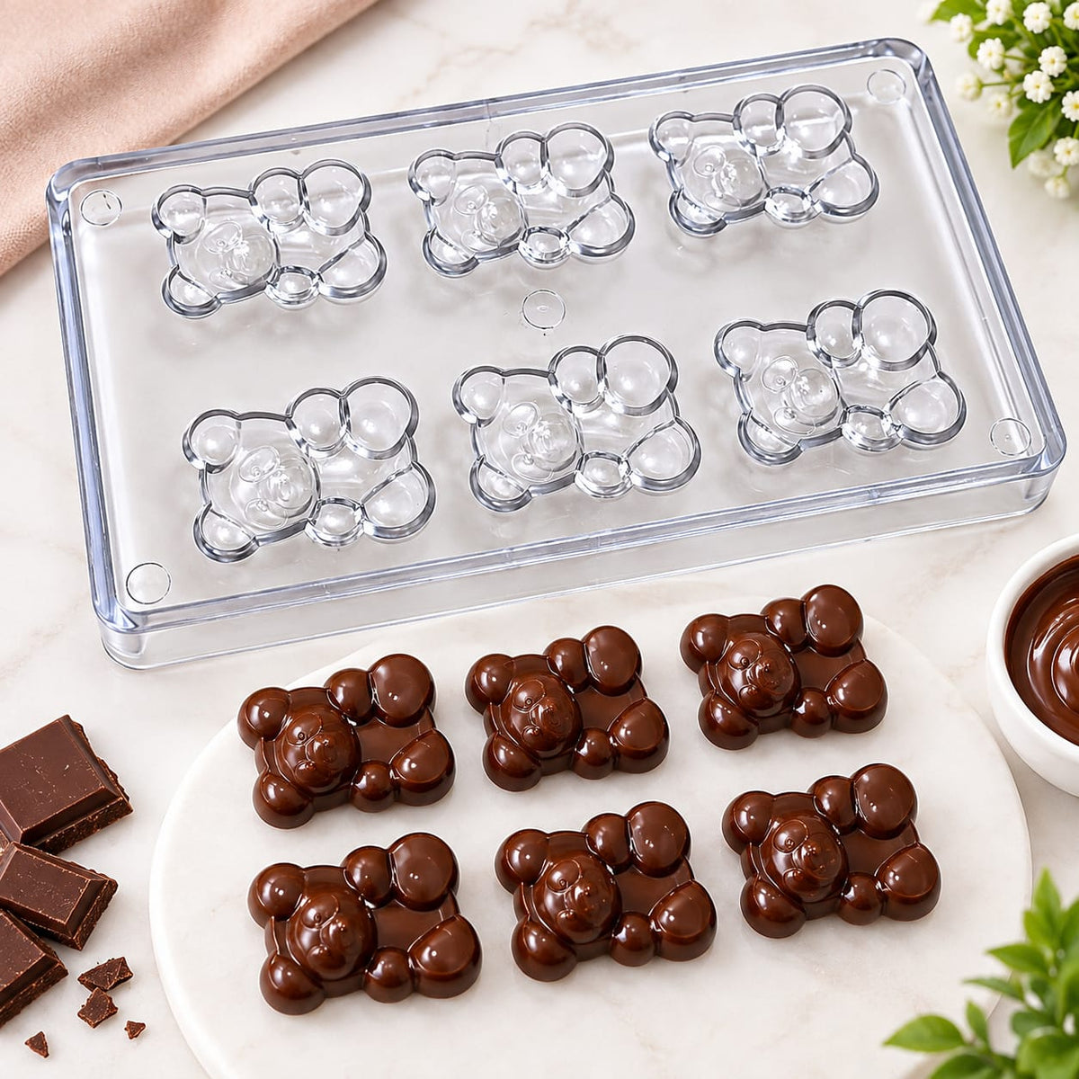 Bakewareind Cute Teddy Bear Polycarbonate Chocolate Mould, 6 Cavity