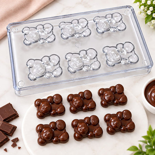 Bakewareind Cute Teddy Bear Polycarbonate Chocolate Mould, 6 Cavity