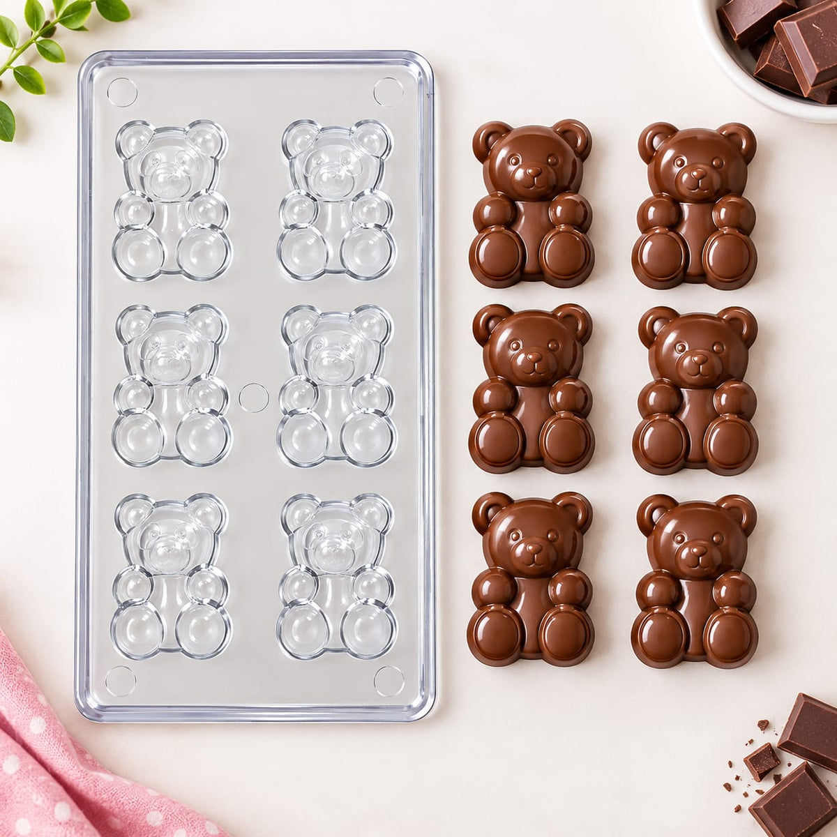 Bakewareind Cute Teddy Bear Polycarbonate Chocolate Mould, 6 Cavity