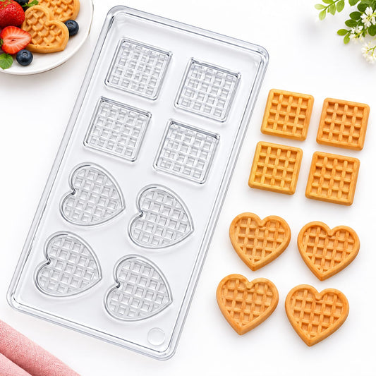 Bakewareind Waffle Pattern Square & Heart Polycarbonate Chocolate Mould, 8 Cavity