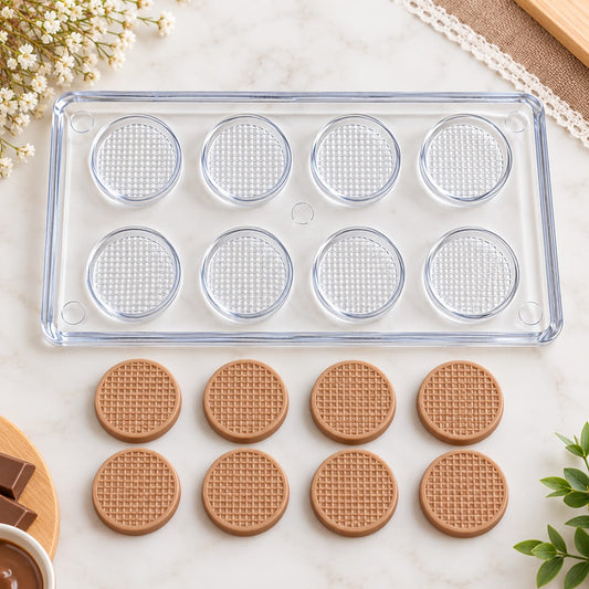 Bakewareind Round Waffle Polycarbonate Chocolate Mould, 8 Cavity