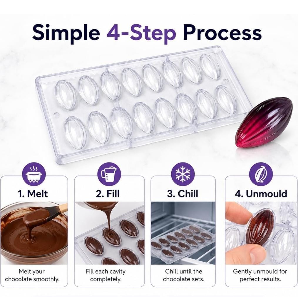 Bakewareind 3D Olive Fruit Lotus shape polycarbonate chocolate mould, 16 cavity