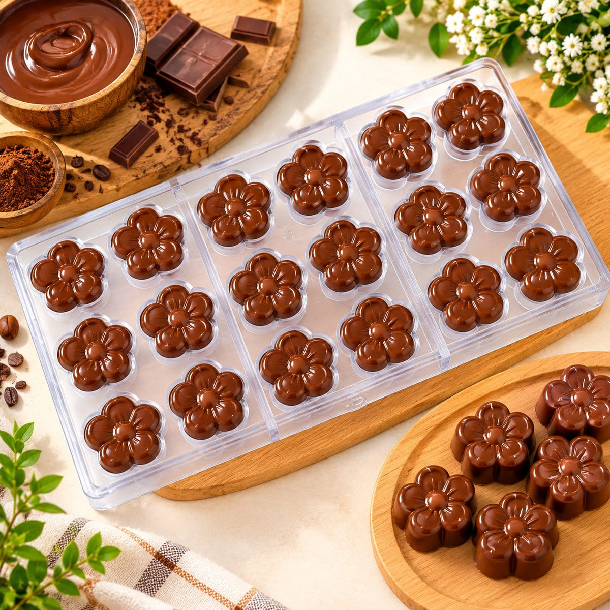 Bakewareind Flower Shape Polycarbonate Chocolate Mould, 18 Cavity