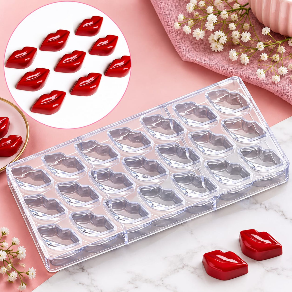 Bakewareind Lip Shaped Polycarbonate Chocolate Mould, 21 Cavity