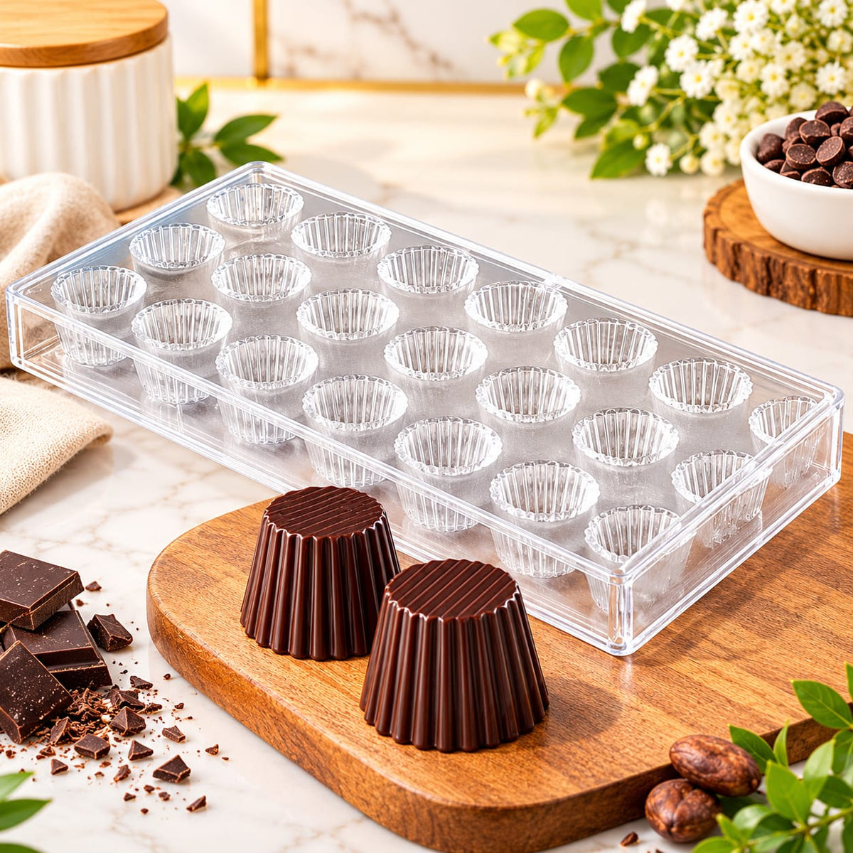 Bakewareind Fluted Cup Polycarbonate Chocolate Mould, 24 Cavity