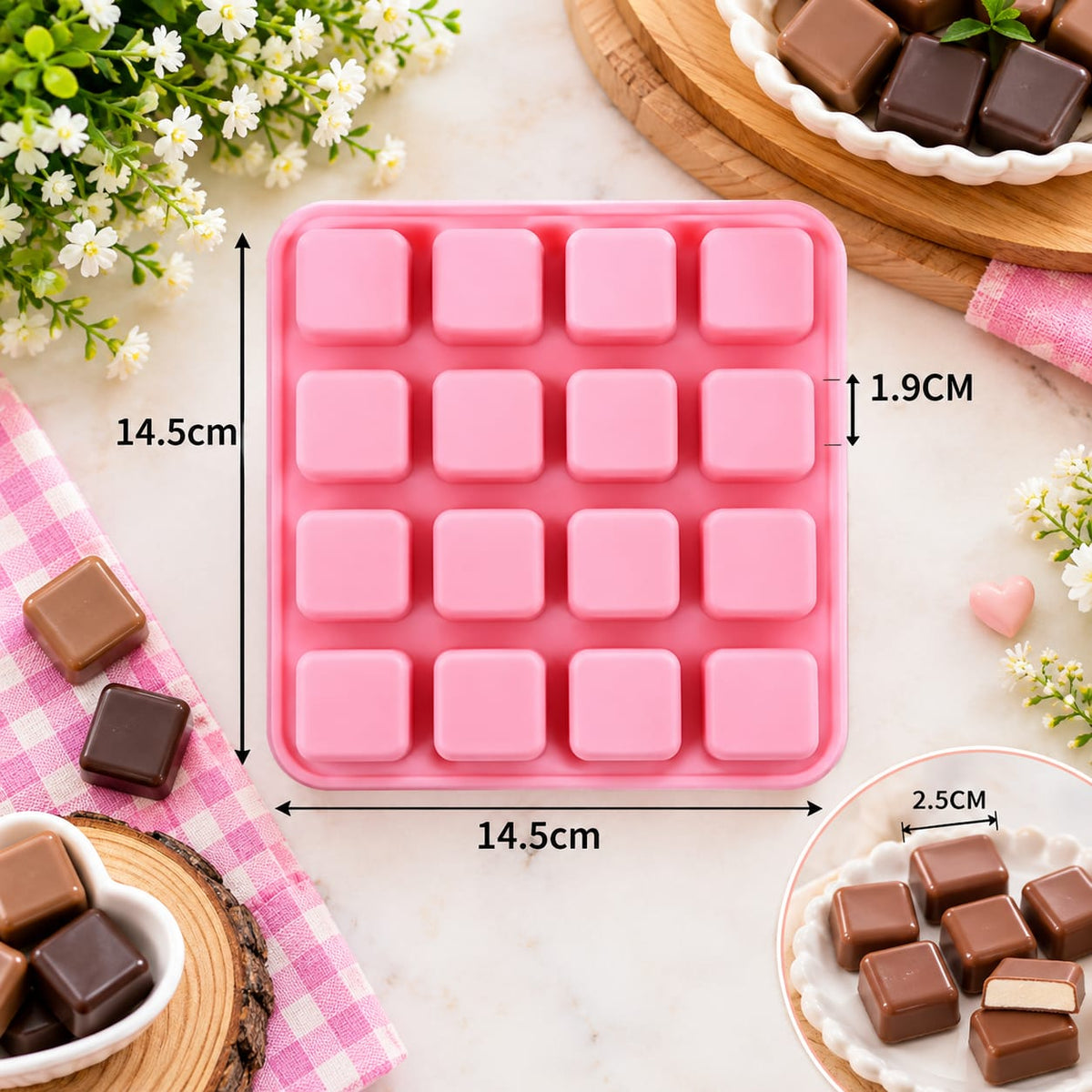 Bakewareind  Square Mousse Cube Cake Silicone Mould, 16 Cavity