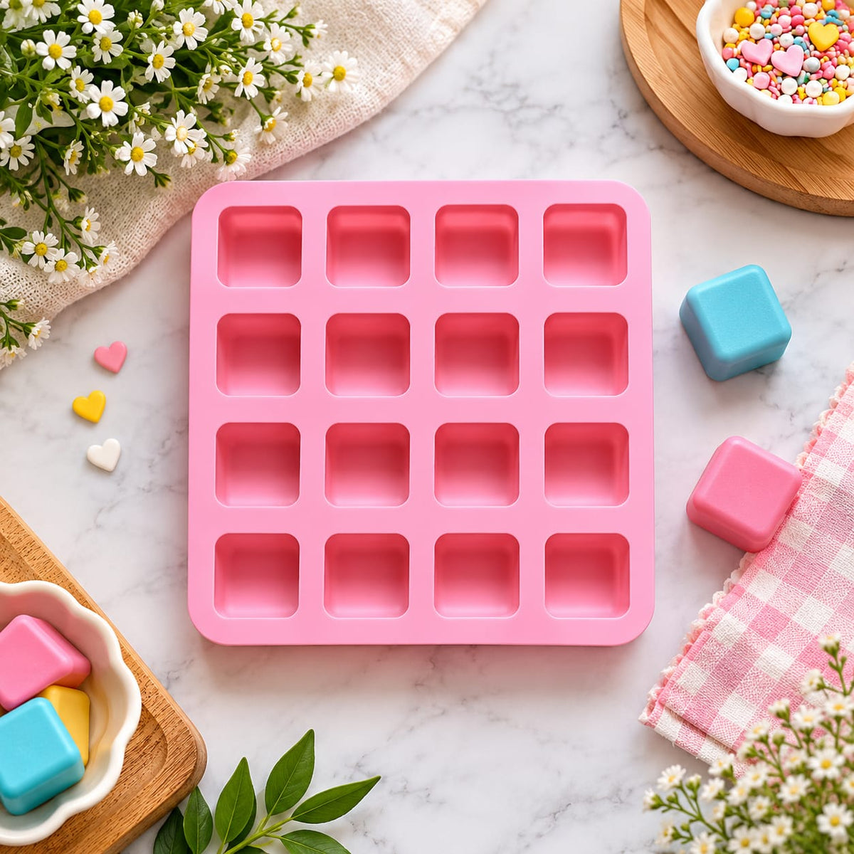 Bakewareind  Square Mousse Cube Cake Silicone Mould, 16 Cavity