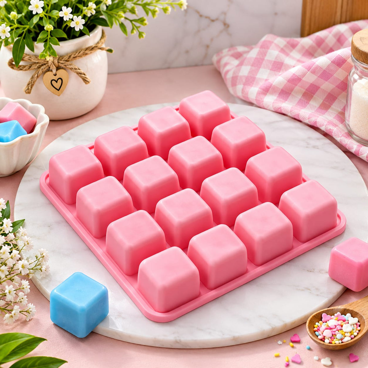 Bakewareind  Square Mousse Cube Cake Silicone Mould, 16 Cavity