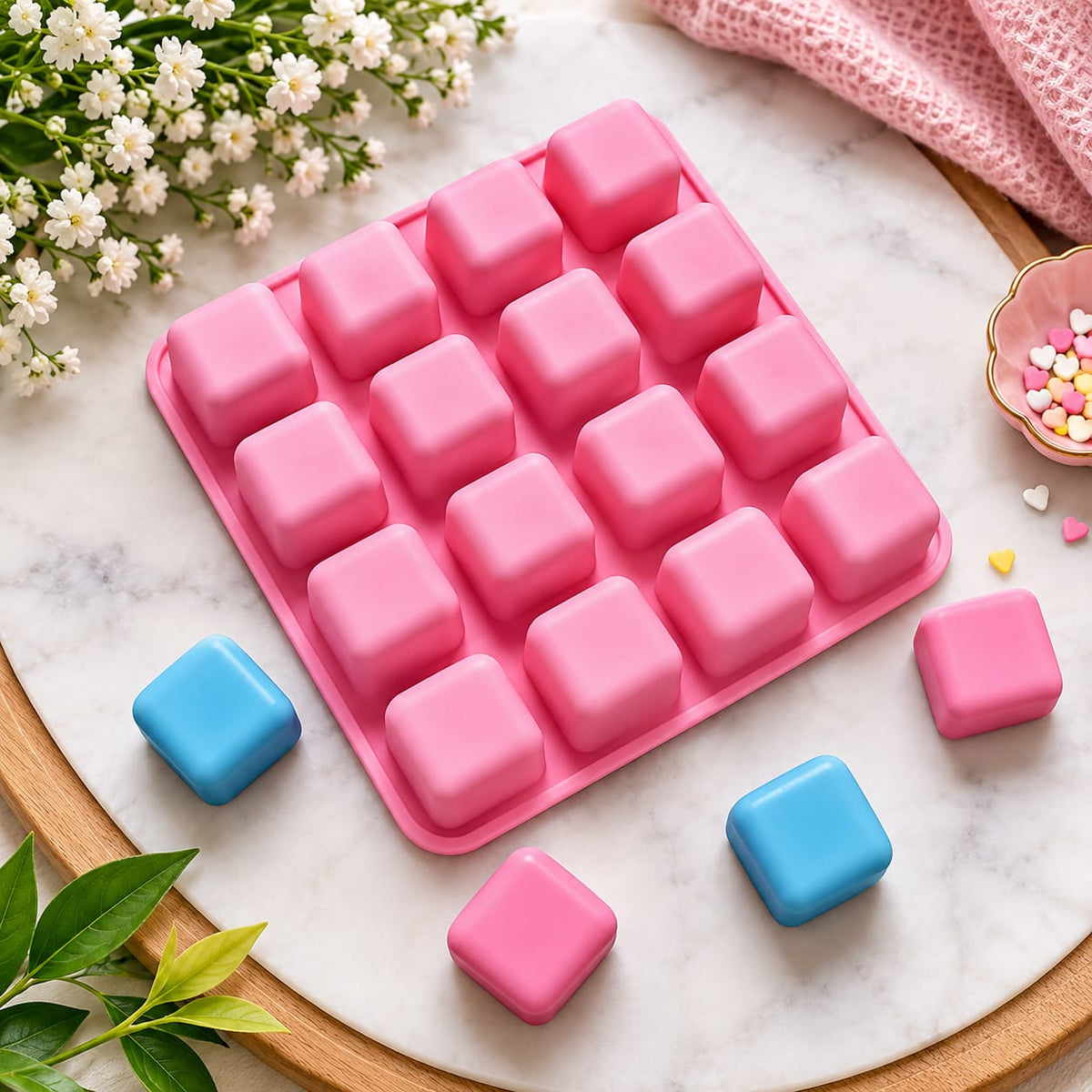 Bakewareind  Square Mousse Cube Cake Silicone Mould, 16 Cavity