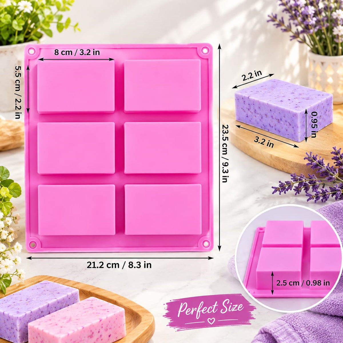 Bakewareind Rectangle Silicone Soap Mould, 6 Cavity