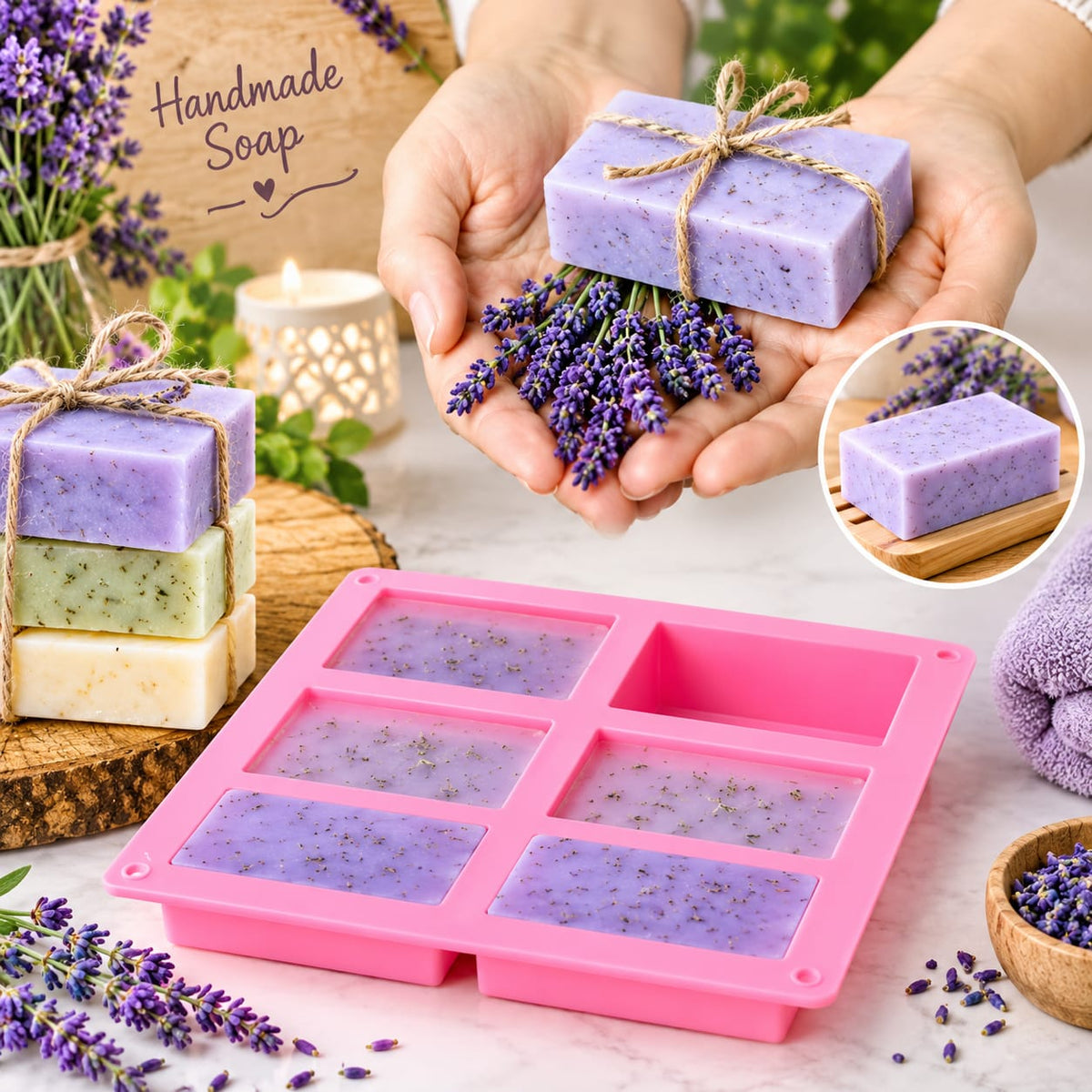 Bakewareind Rectangle Silicone Soap Mould, 6 Cavity