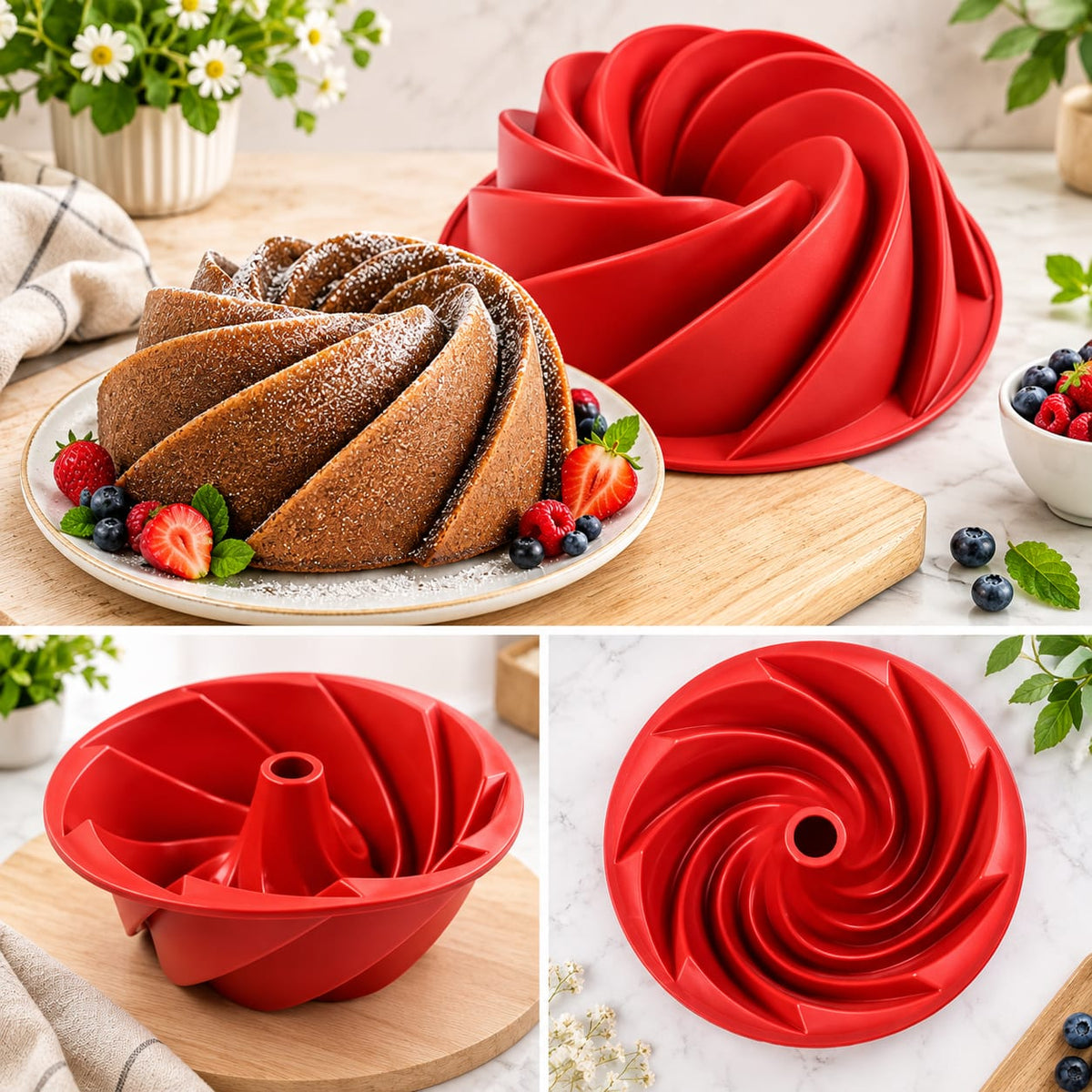 Bakewareind 3D Spiral Swirl Silicone Bundt Silicone Mould Cake Mould