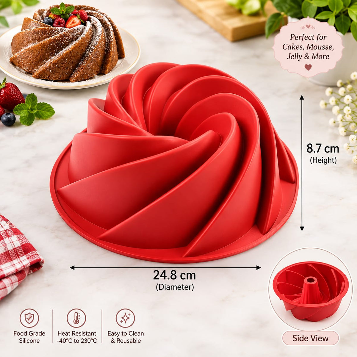 Bakewareind 3D Spiral Swirl Silicone Bundt Silicone Mould Cake Mould