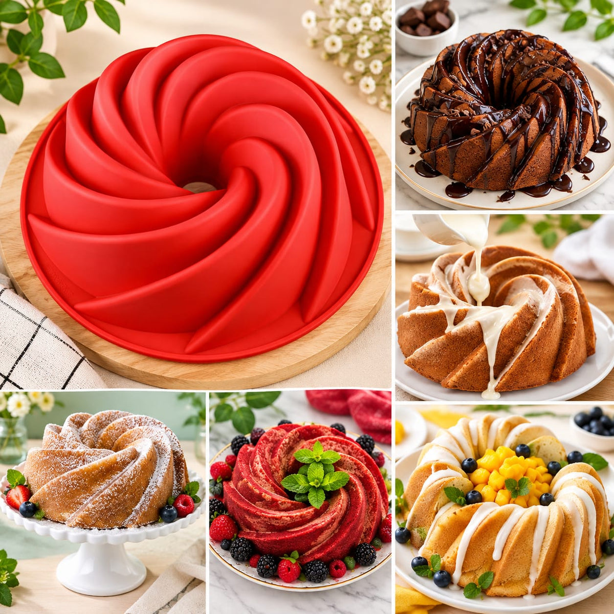Bakewareind 3D Spiral Swirl Silicone Bundt Silicone Mould Cake Mould