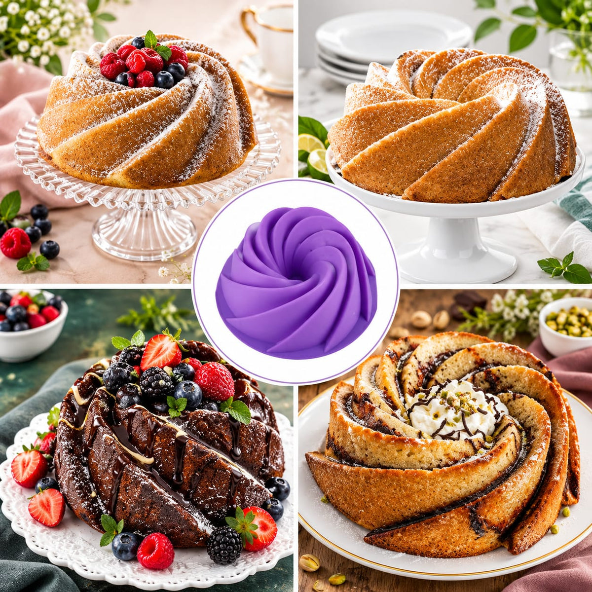 Bakewareind 3D Spiral Swirl Silicone Bundt Silicone Mould Cake Mould