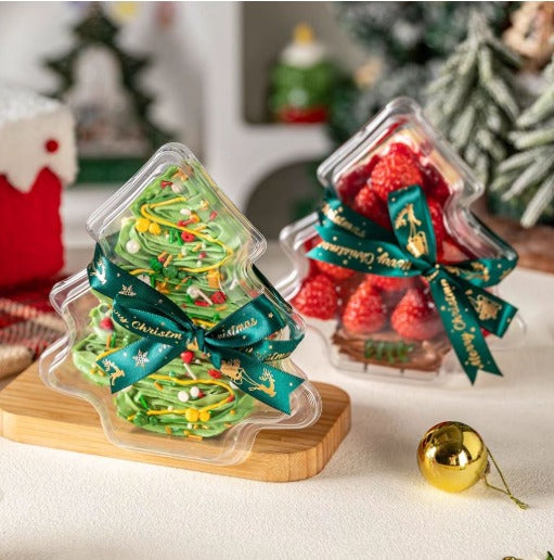 Bakewareindia Transparent Christmas Tree Dessert Container with Lid, 10pc Pack
