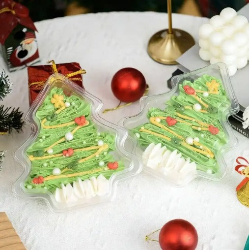 Bakewareindia Transparent Christmas Tree Dessert Container with Lid, 10pc Pack
