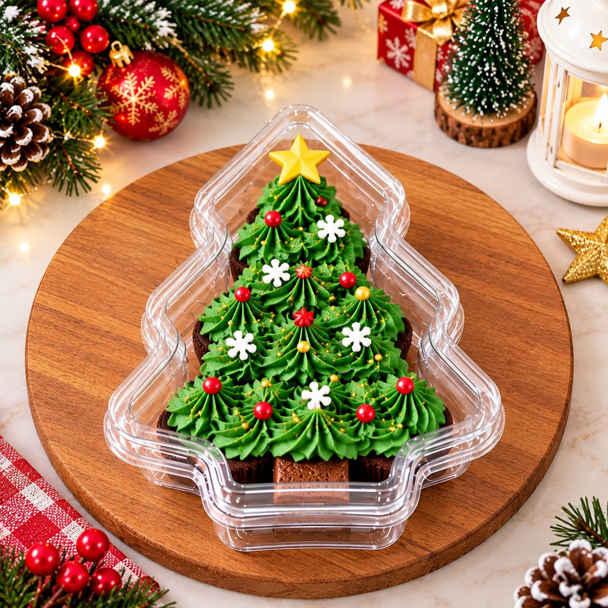 Bakewareindia Transparent Christmas Tree Dessert Container with Lid, 10pc Pack