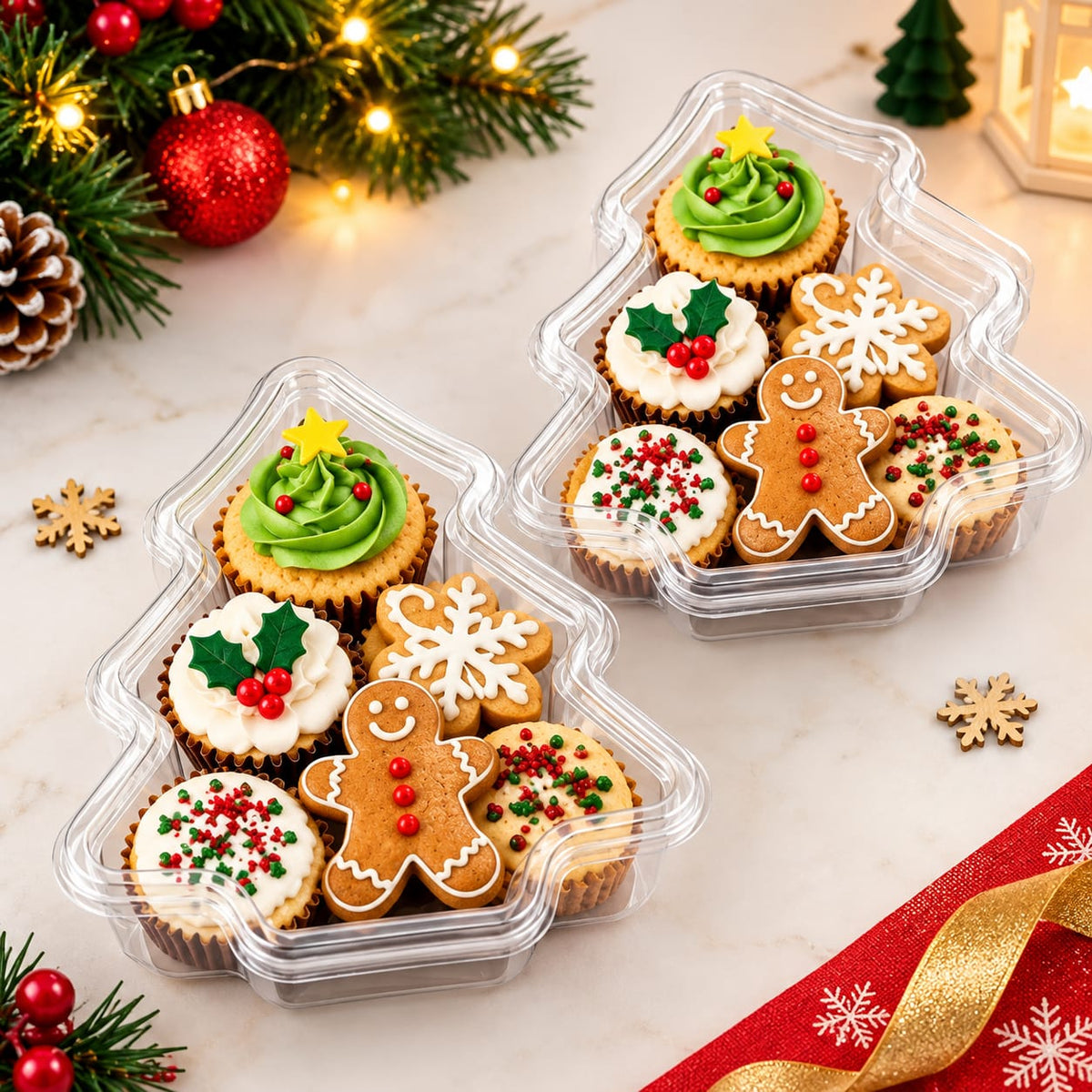 Bakewareindia Transparent Christmas Tree Dessert Container with Lid, 10pc Pack
