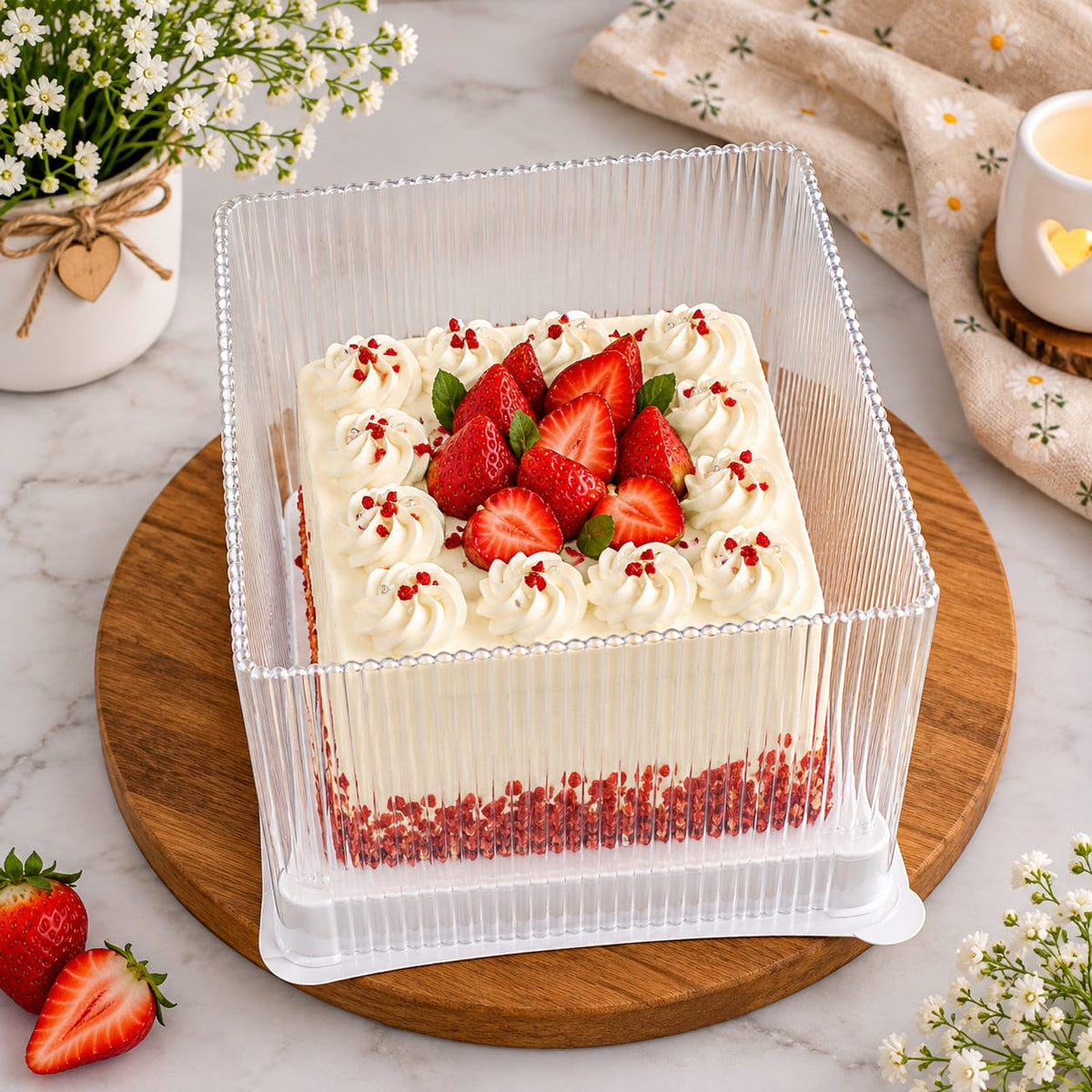 Bakewareindia Transparent Square Dessert Container with Lid, 10Pc PACK