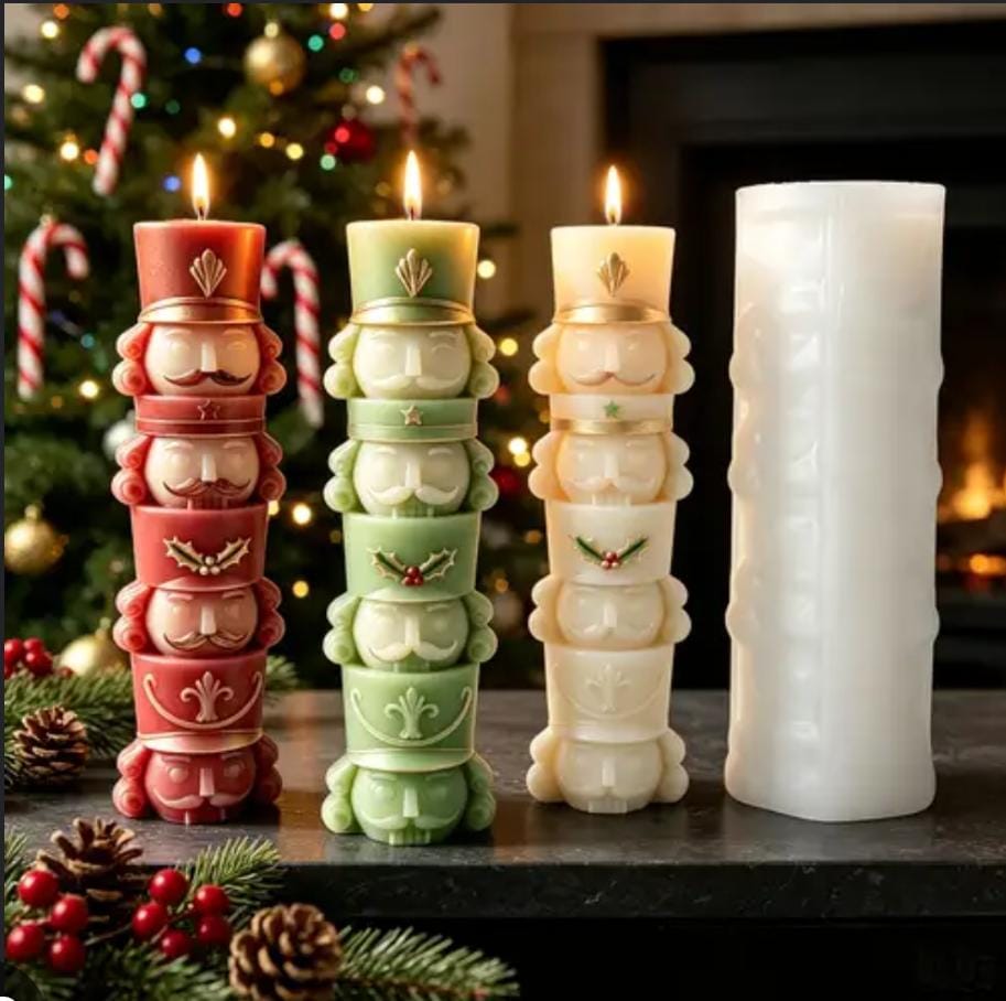 Lyba Moulds 3D Stacked Nutcracker Pillar Silicone Candle Mould