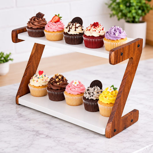 Bakewareind 2-Tier Wooden Rack Exhibition Display Stand