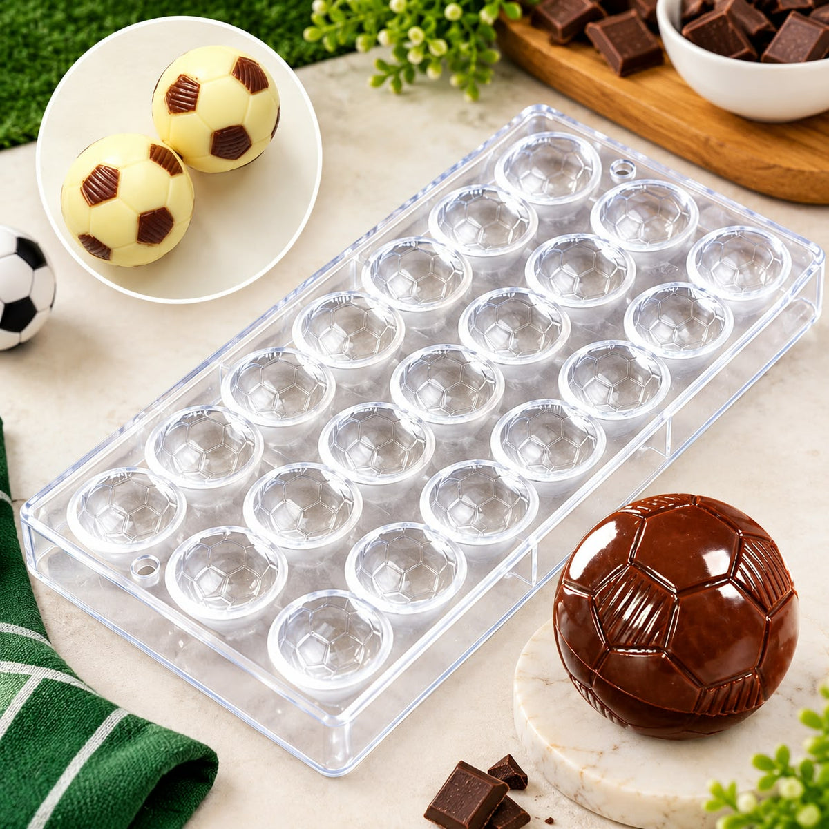Bakewareind 3D Football Polycarbonate Chocolate Mould, 24 Cavity