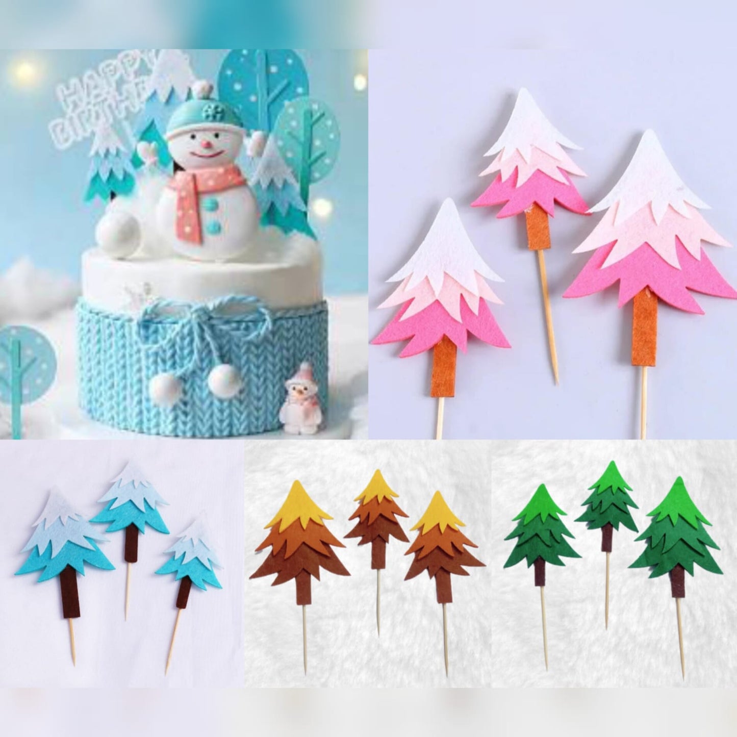 Bakewareind Christmas Tree Cake Decoration Cake Topper,3pcs (Select color)