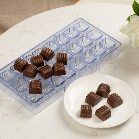 Bakewareind Ridged Rectangular Polycarbonate Chocolate Mould, 27 Cavity