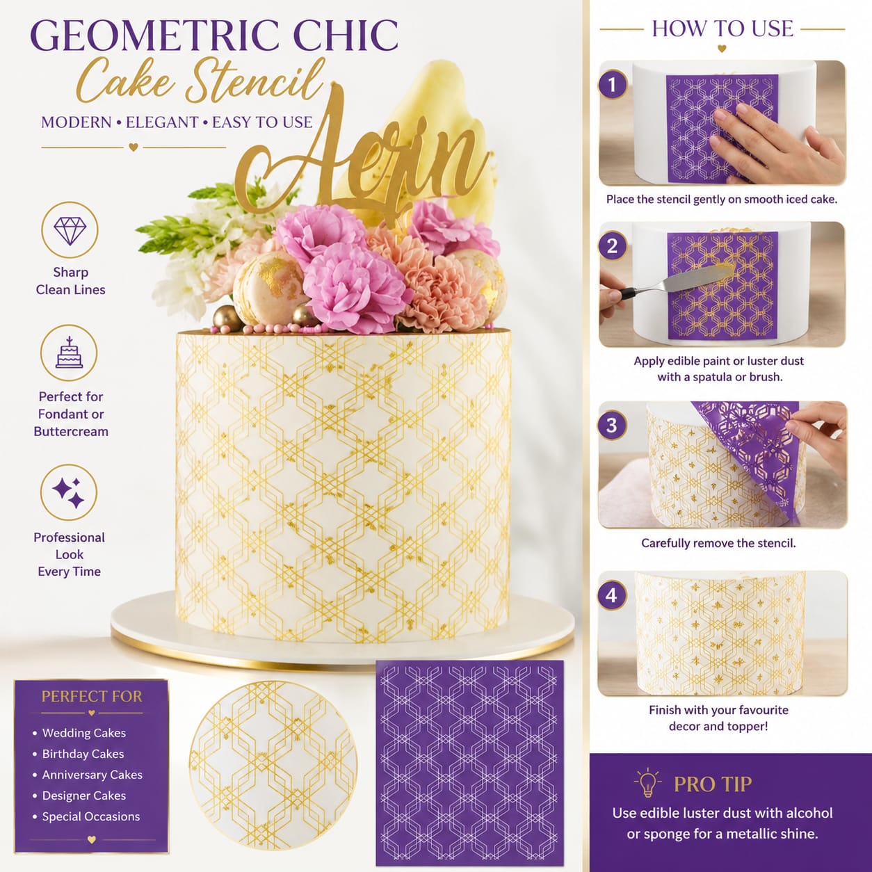 Bakewareind Connected Pattern Cake Decorating Reusable Fabric Mesh Stencil