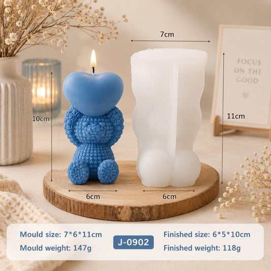 Lyba moulds 3D Sitting Heart Teddy Bear Silicone Mould for Candle Chocolate