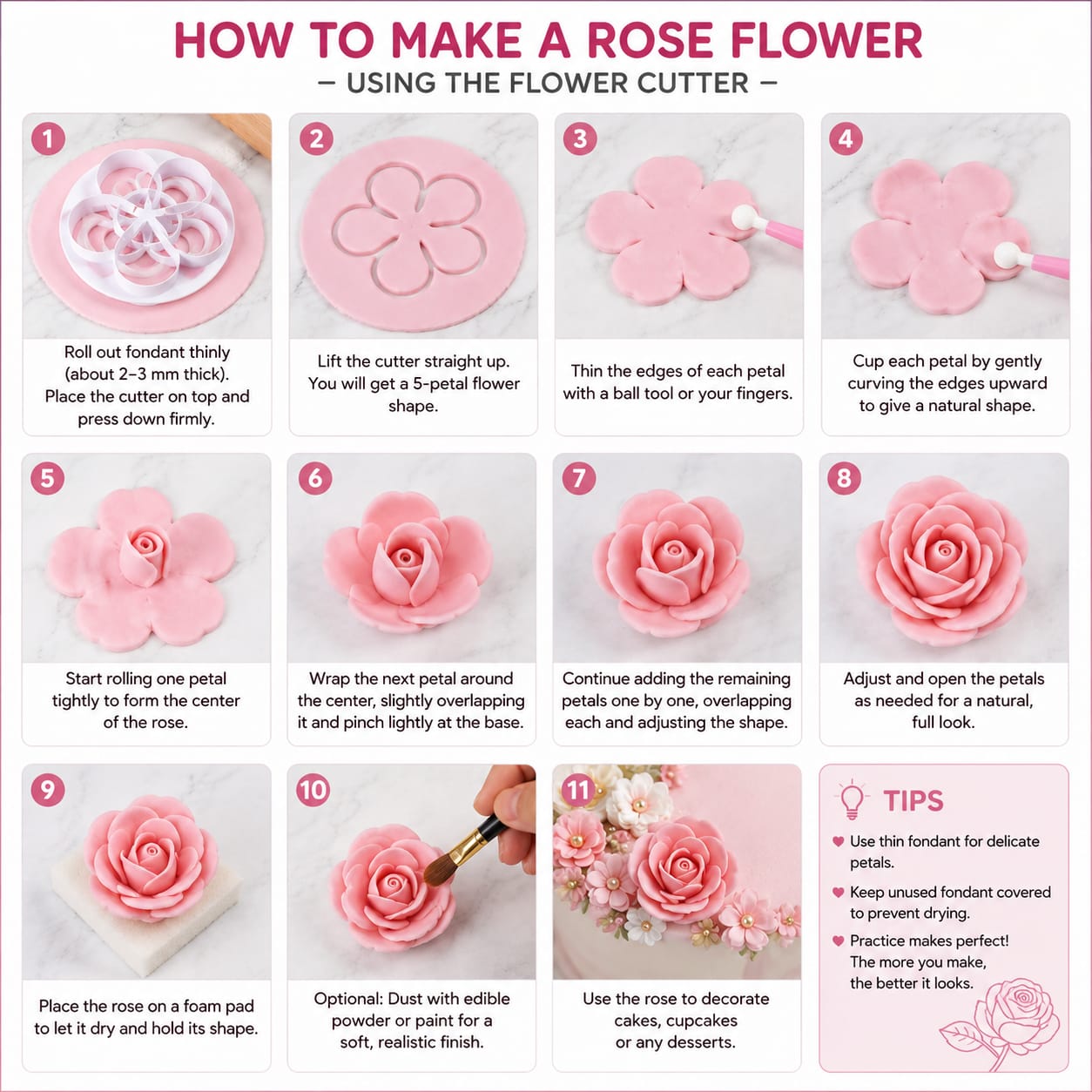 Bakewareind Rose Flower Petal Fondant Cutter Set, 6 pcs