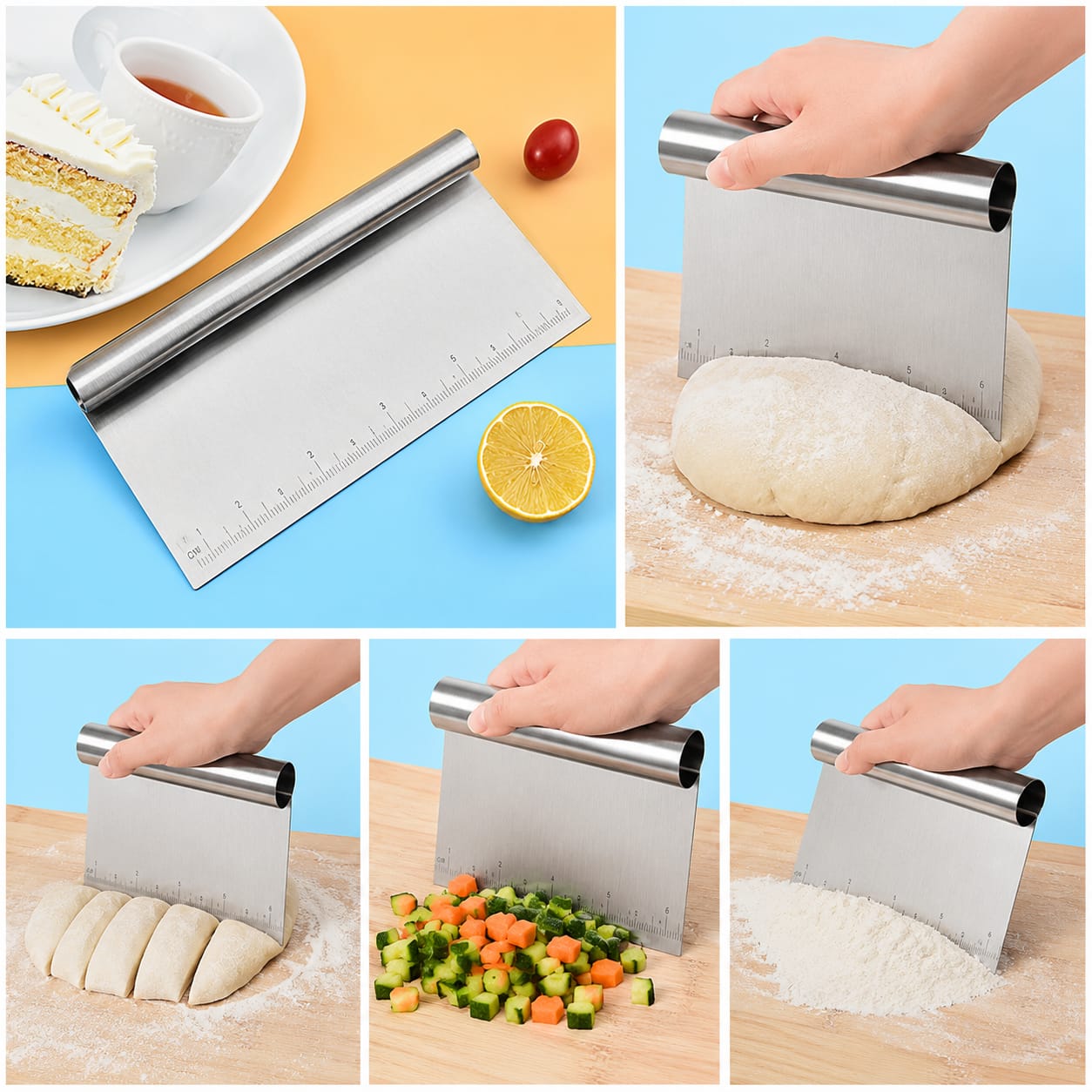Bakewareind Steel Scrapper Cake Smoother with Height Guide, 8 inch