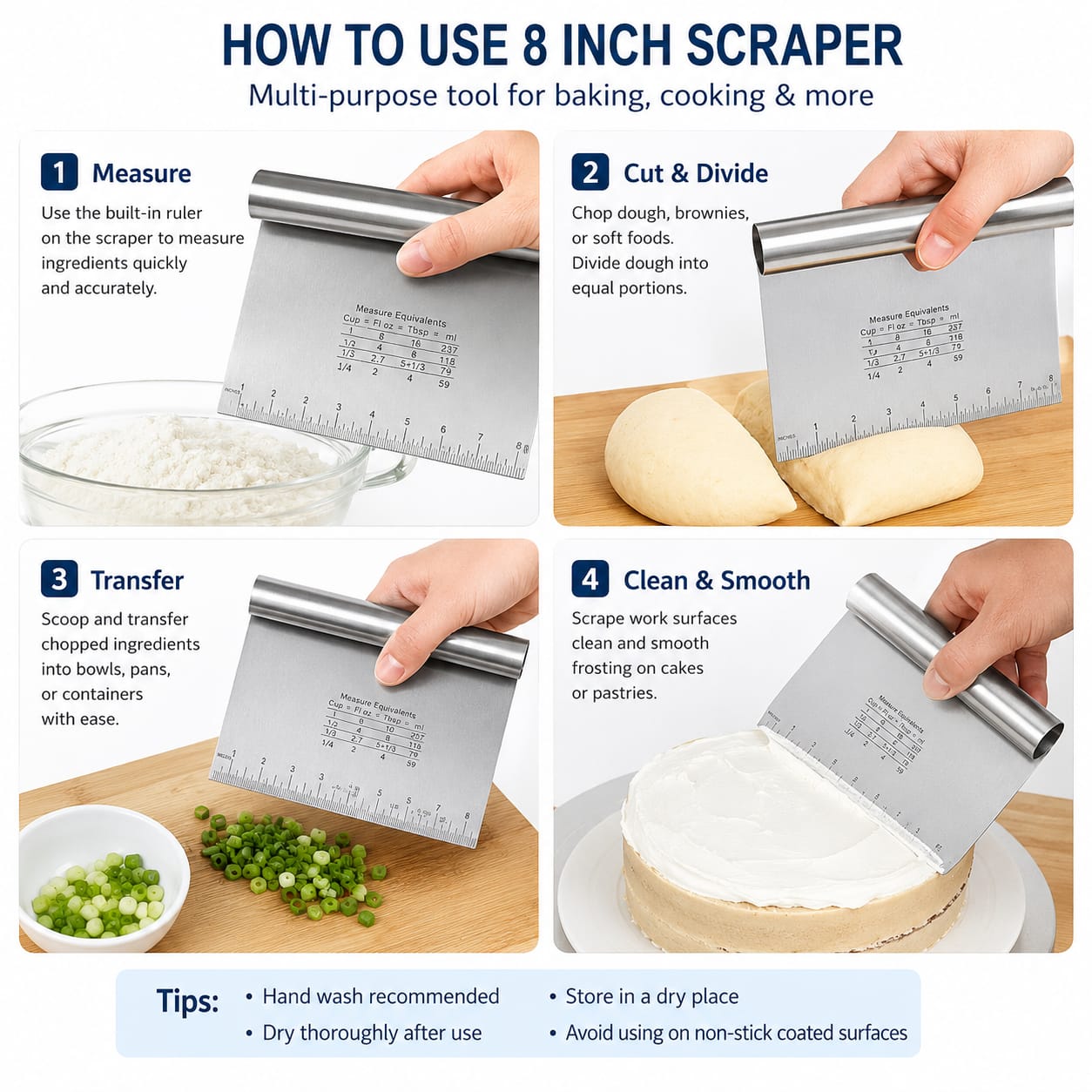 Bakewareind Steel Scrapper Cake Smoother with Height Guide, 8 inch