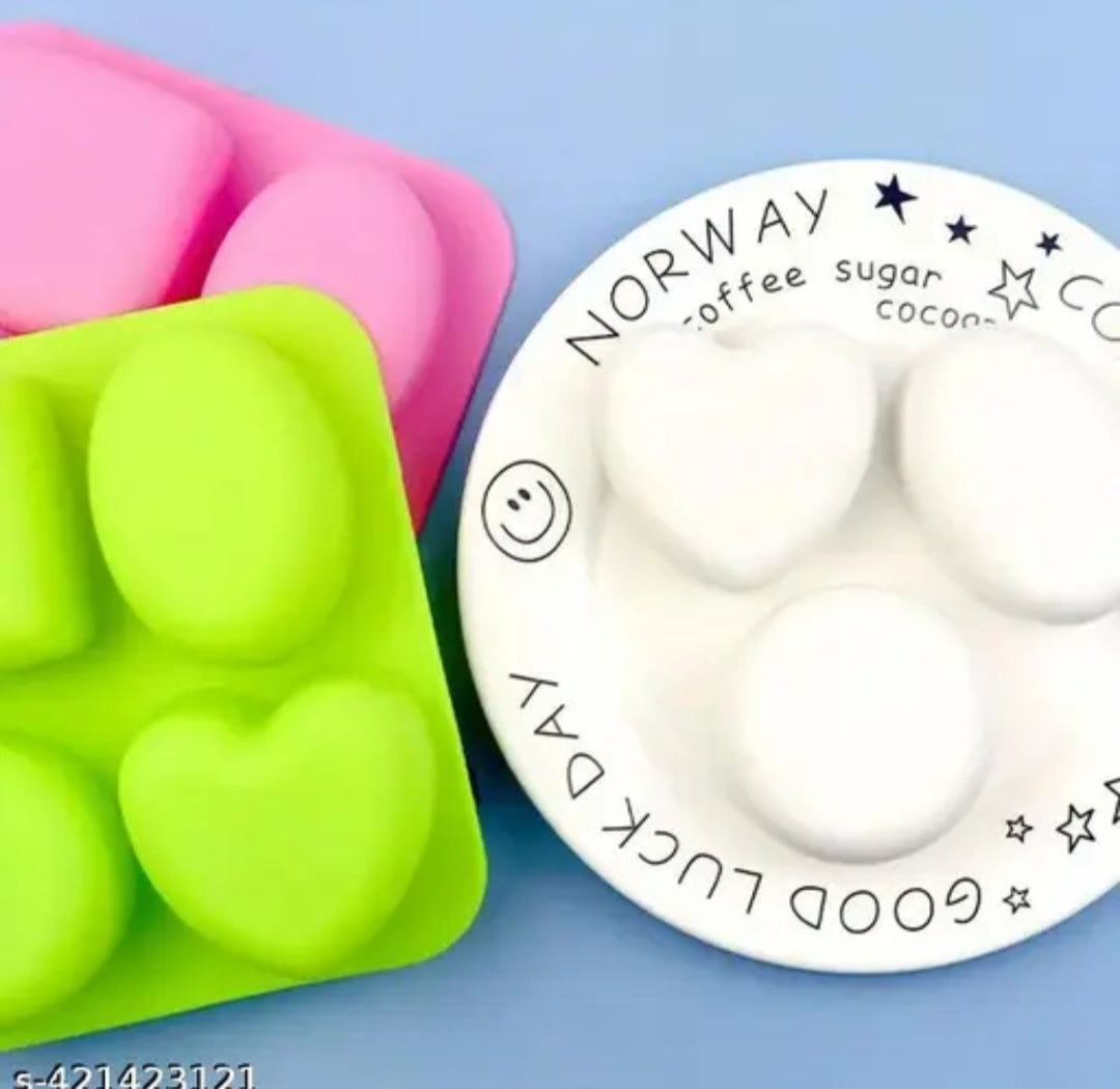 Bakewareind Geometric Heart, Oval, Round & Square Shape Silicone Resin Soap Mould, 4 Cavity