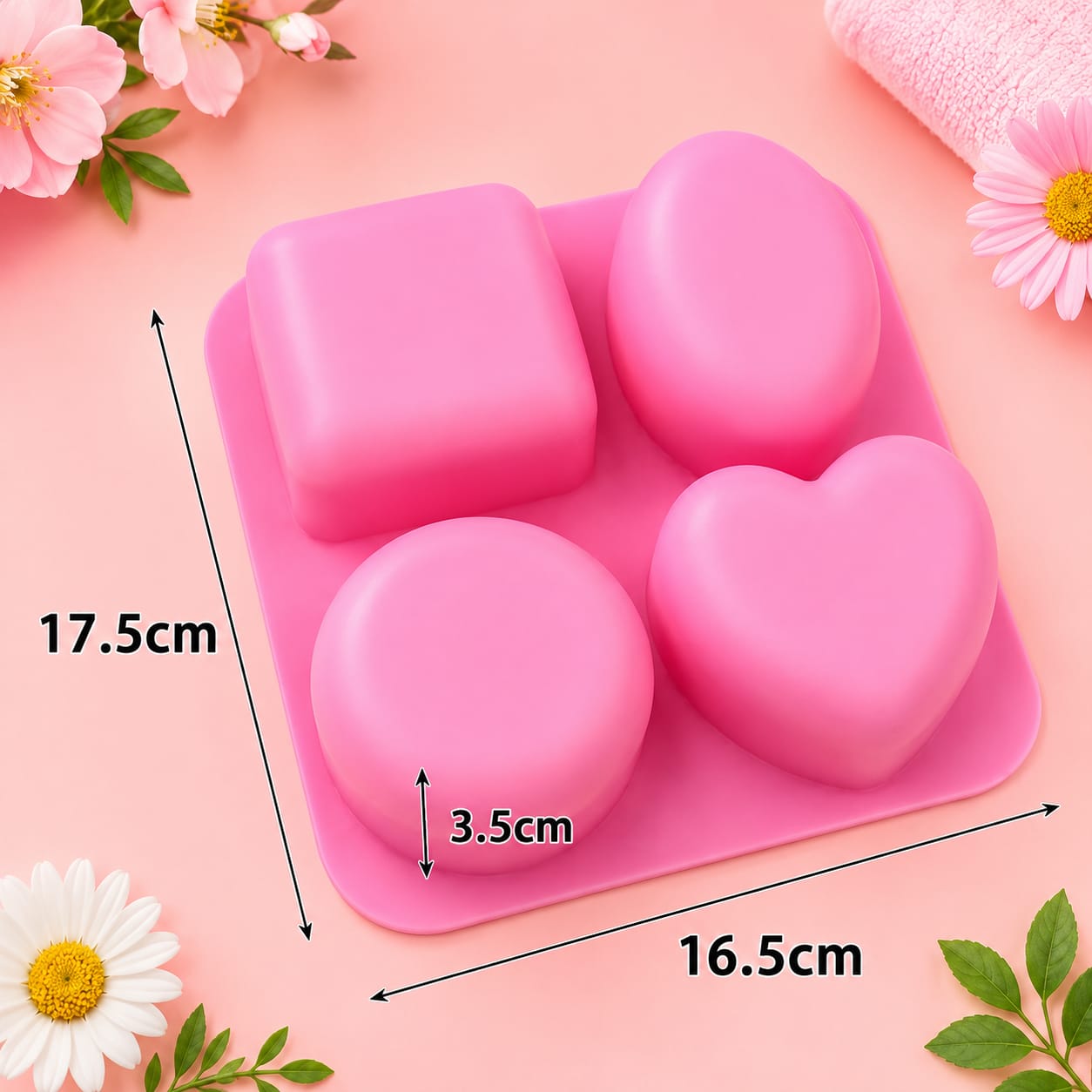 Bakewareind Geometric Heart, Oval, Round & Square Shape Silicone Resin Soap Mould, 4 Cavity