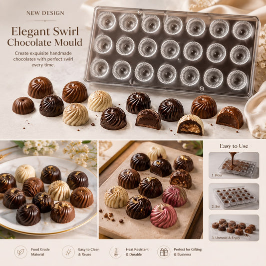 Bakewareind Swirl Dome Shape Polycarbonate Chocolate Mould, 21 cavity