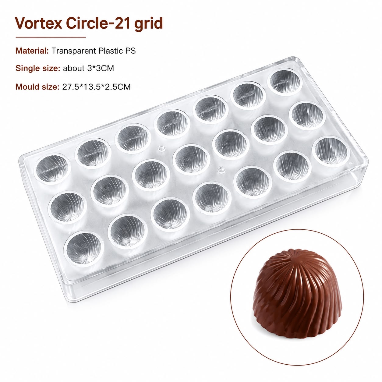 Bakewareind Swirl Dome Shape Polycarbonate Chocolate Mould, 21 cavity