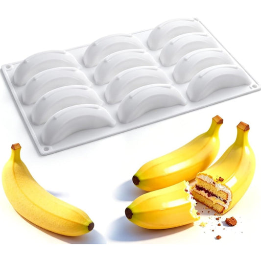 Bakewareind 3D Banana Fruit Mousse Cake Silicone Mould, 12 cavity