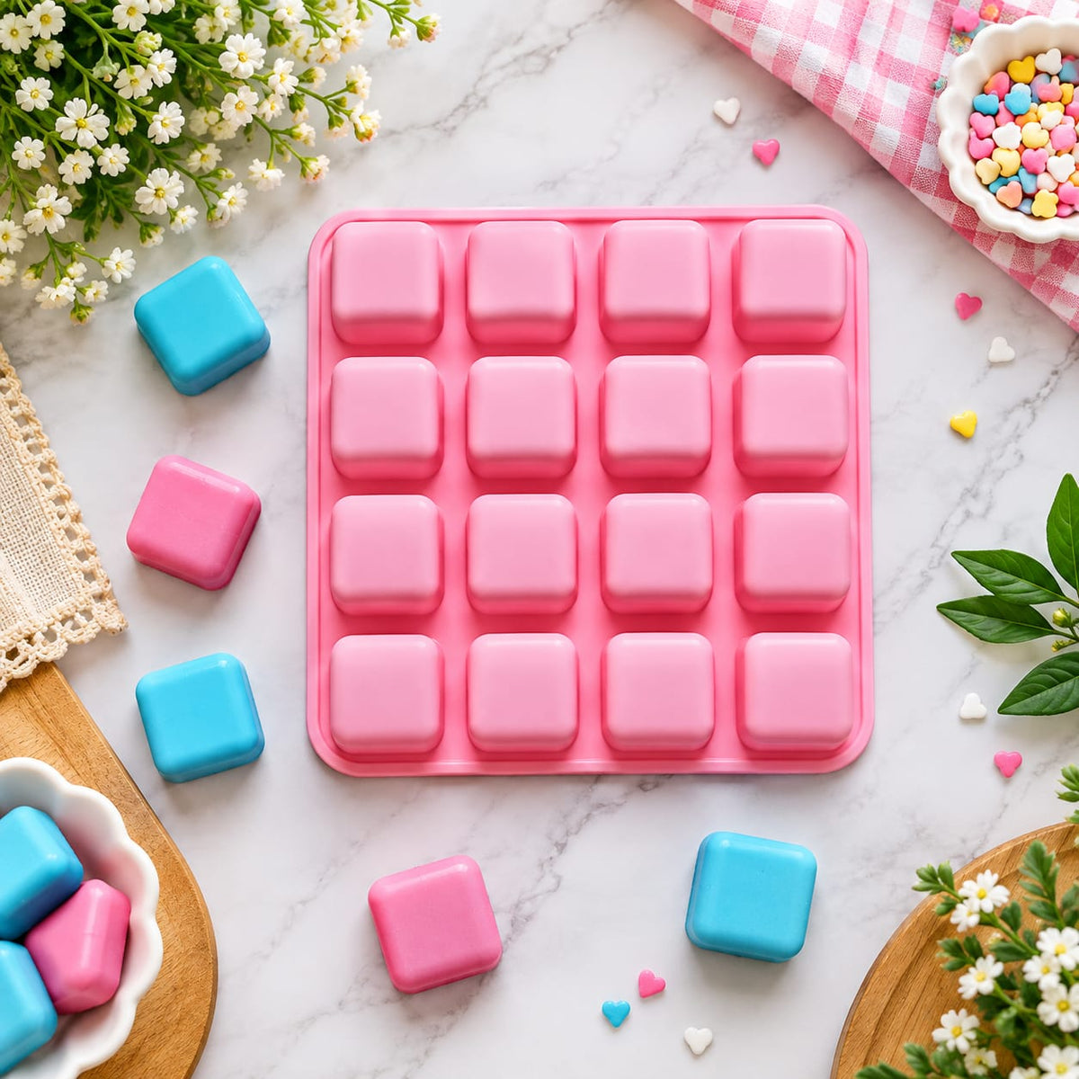 Bakewareind  Square Mousse Cube Cake Silicone Mould, 16 Cavity
