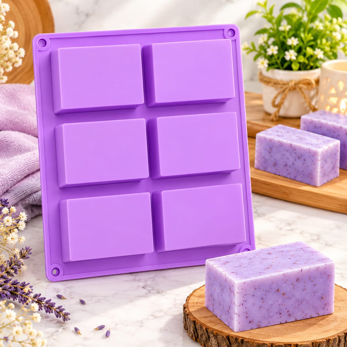 Bakewareind Rectangle Silicone Soap Mould, 6 Cavity
