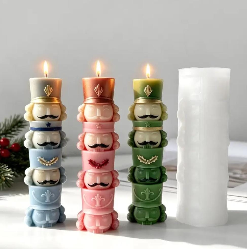 Lyba Moulds 3D Stacked Nutcracker Pillar Silicone Candle Mould