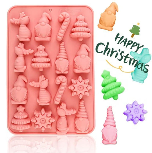 Lyba Moulds Christmas Tree Snowman Snowflake Candy Cane Christmas Theme Chocolate Fondant Silicone Mould, 16 Cavity