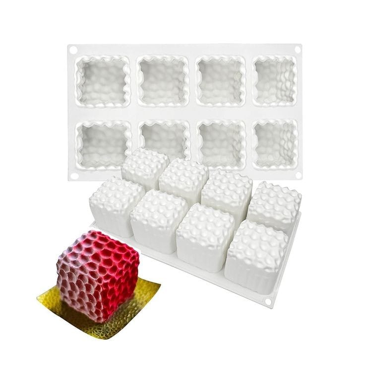 Bakeawreind 3D Cube Honeycomb Mousse Cake Silicone Mould, 6 Cavity - Bakeware India