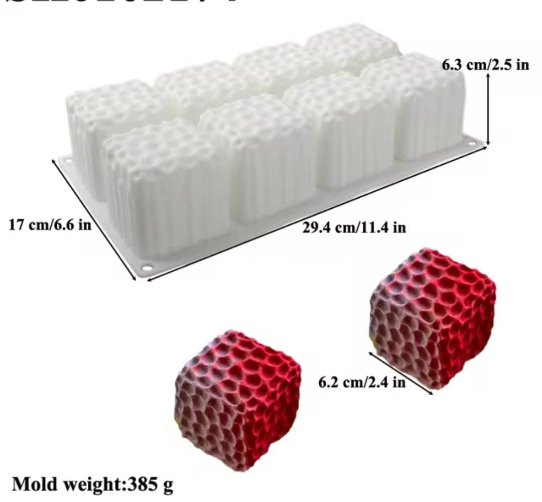 Bakeawreind 3D Cube Honeycomb Mousse Cake Silicone Mould, 6 Cavity - Bakeware India