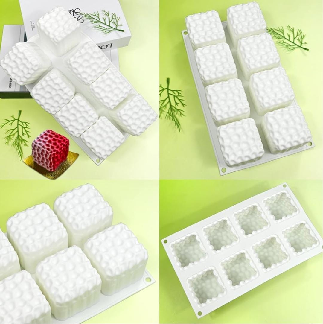 Bakeawreind 3D Cube Honeycomb Mousse Cake Silicone Mould, 8 Cavity - Bakeware India