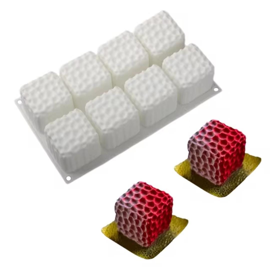 Bakeawreind 3D Cube Honeycomb Mousse Cake Silicone Mould, 8 Cavity - Bakeware India