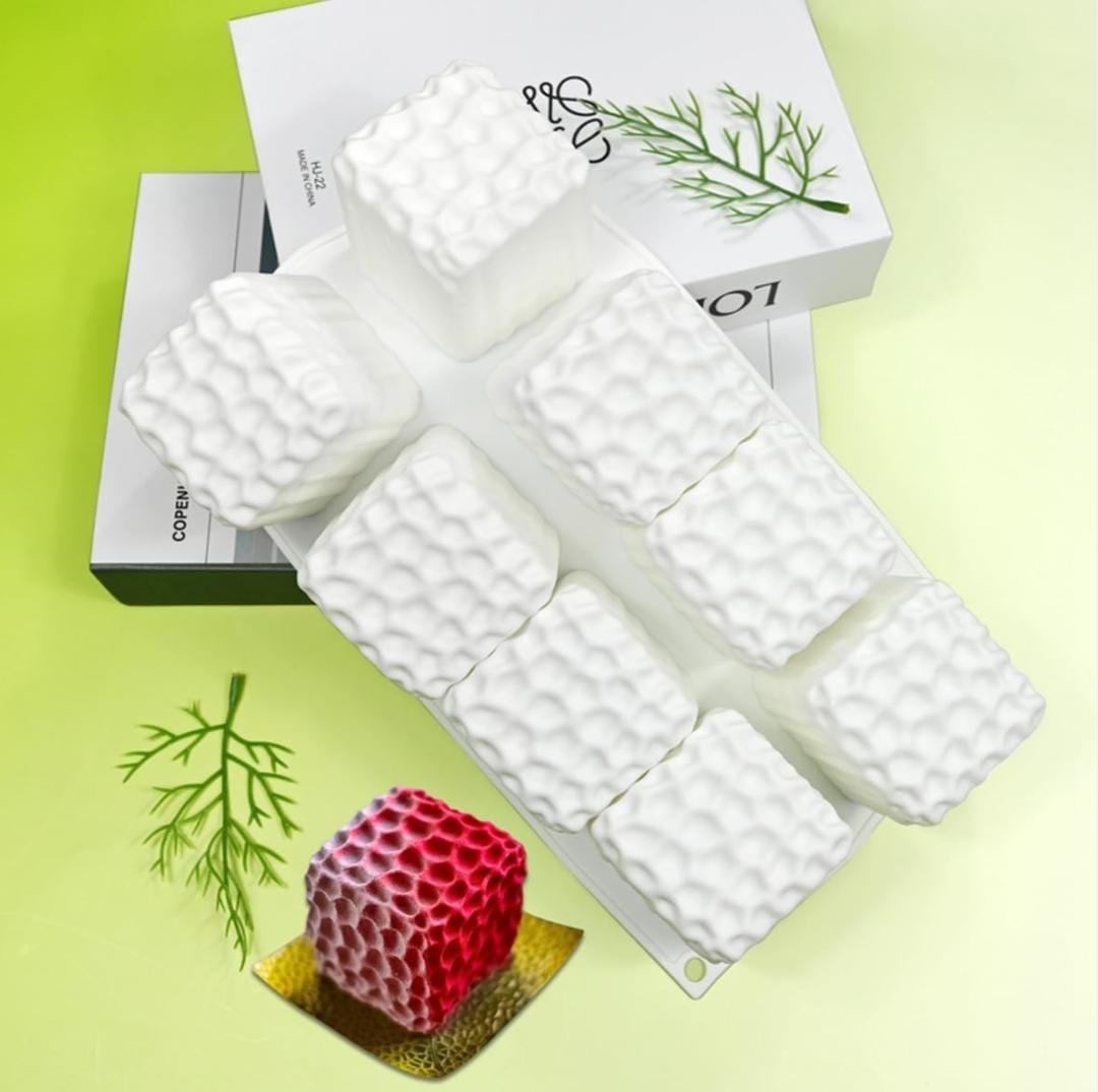 Bakeawreind 3D Cube Honeycomb Mousse Cake Silicone Mould, 8 Cavity - Bakeware India