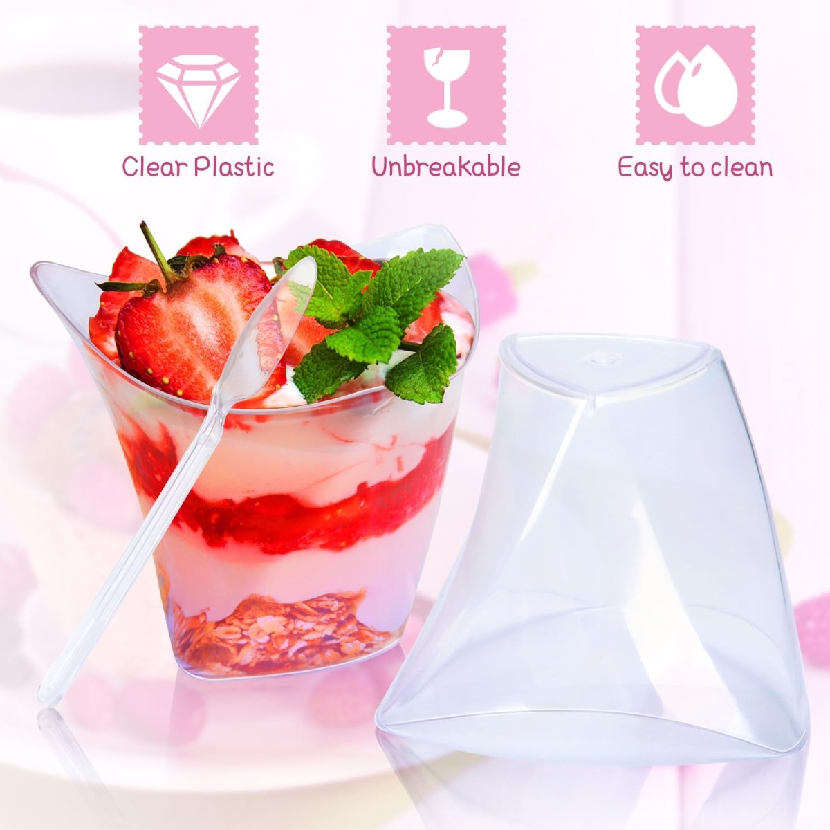 Bakewareidia Transparent Triangle Mousse Cups with Curved Corners Parfait & Pudding Cups (10 - Pack) - Bakeware India